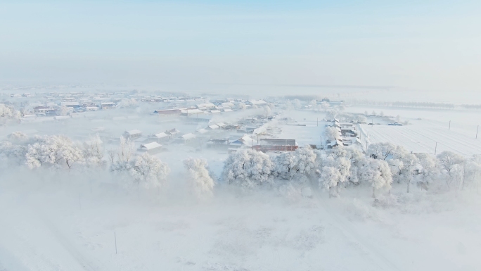 航拍吉林雾凇岛冰天雪地的梦幻