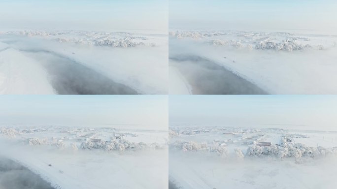 航拍吉林雾凇岛冰天雪地的梦幻