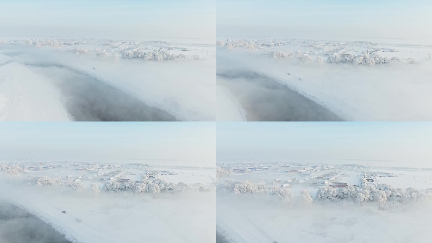 航拍吉林雾凇岛冰天雪地的梦幻