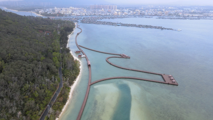 海南海滨栈道道路航拍4K