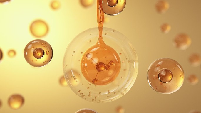 金色玻璃分子透明水珠气泡三维动画