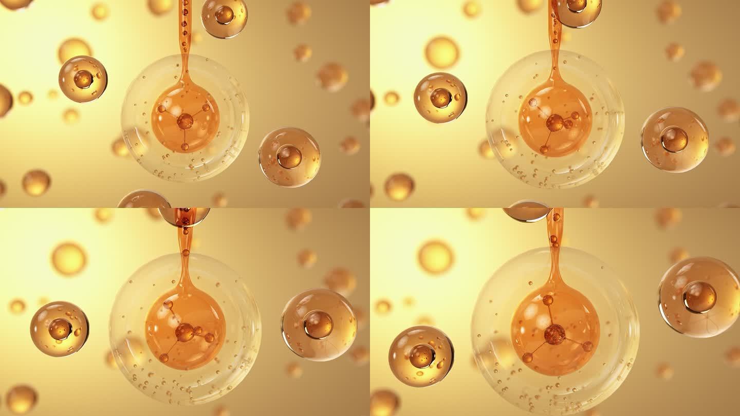 金色玻璃分子透明水珠气泡三维动画