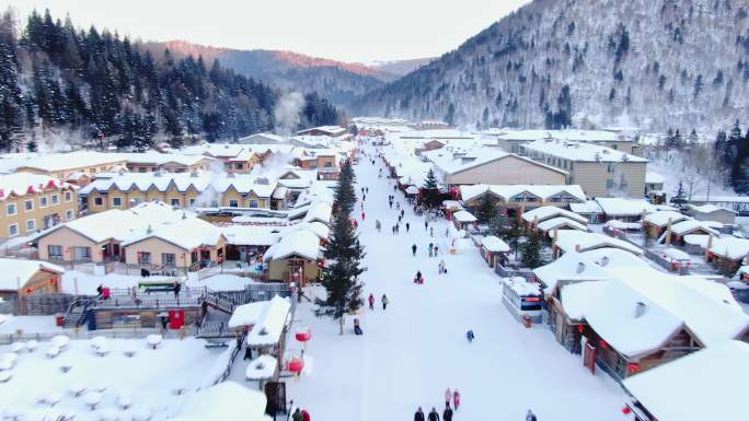 中国雪乡雪韵大街航拍