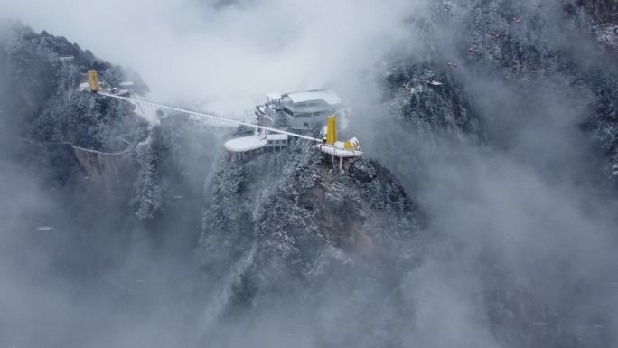 航拍八台山玻璃桥雪景