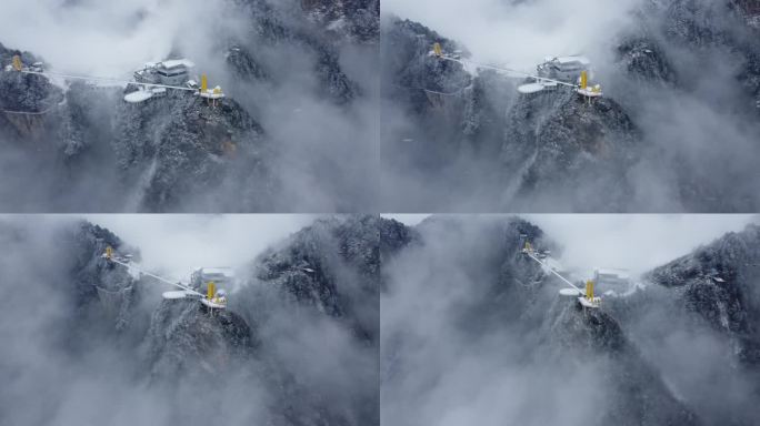 航拍八台山玻璃桥雪景