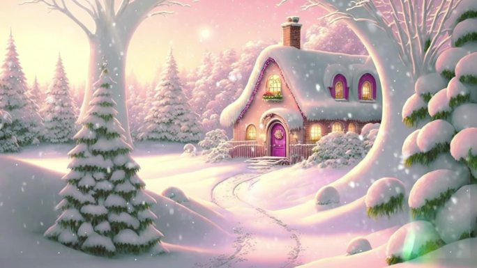 卡通雪景视频 童话雪景小屋
