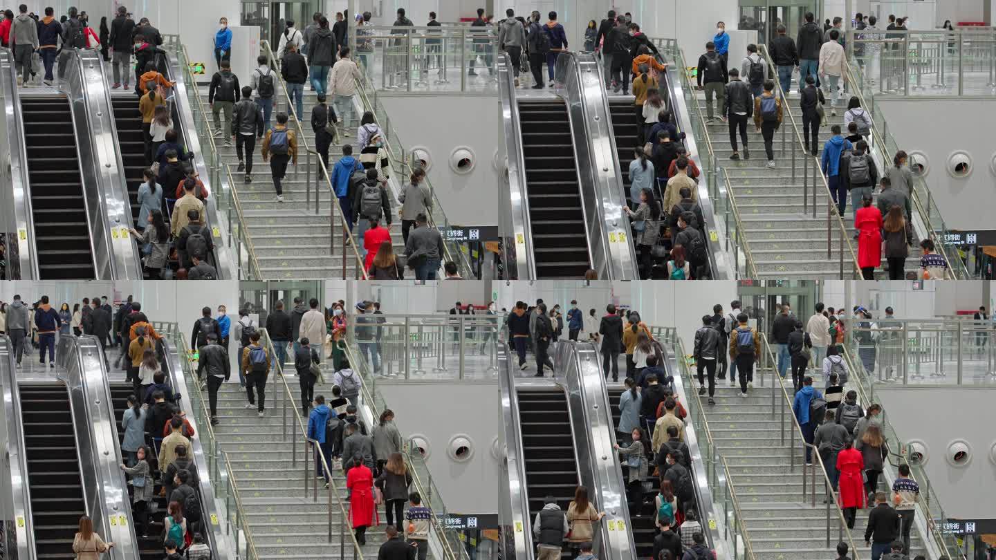 4K正版-地铁站乘坐扶梯的通勤人流01