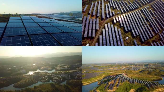 光伏发电站、新能源、太阳能、发电园区日落