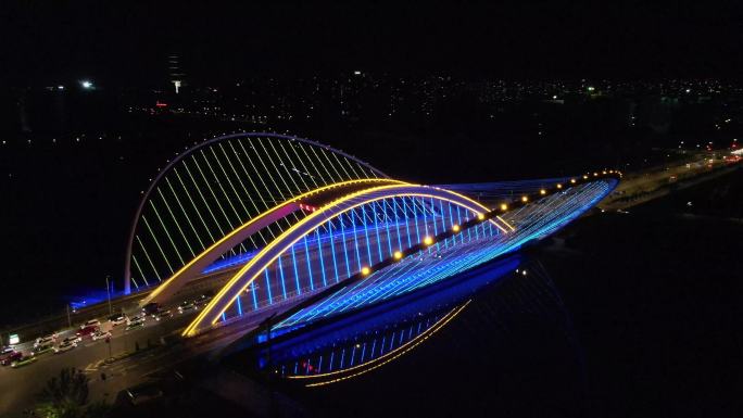 银川凤凰桥夜景商用素材