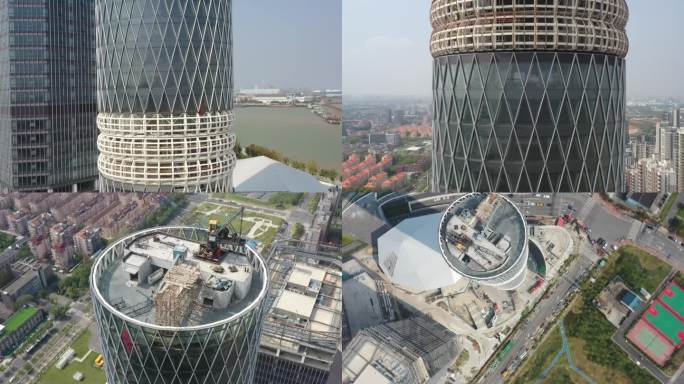 4K原素材-航拍开发建设中上海长滩观光塔