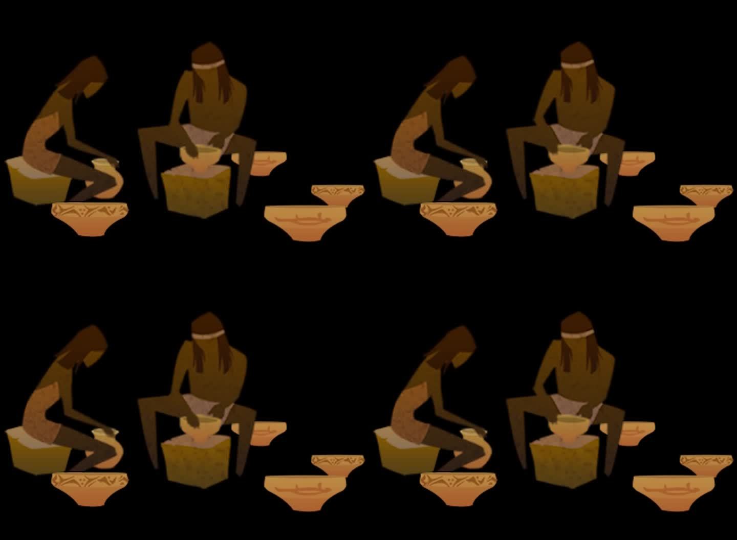 原始人生活场景二维动画—制作陶器盘泥条