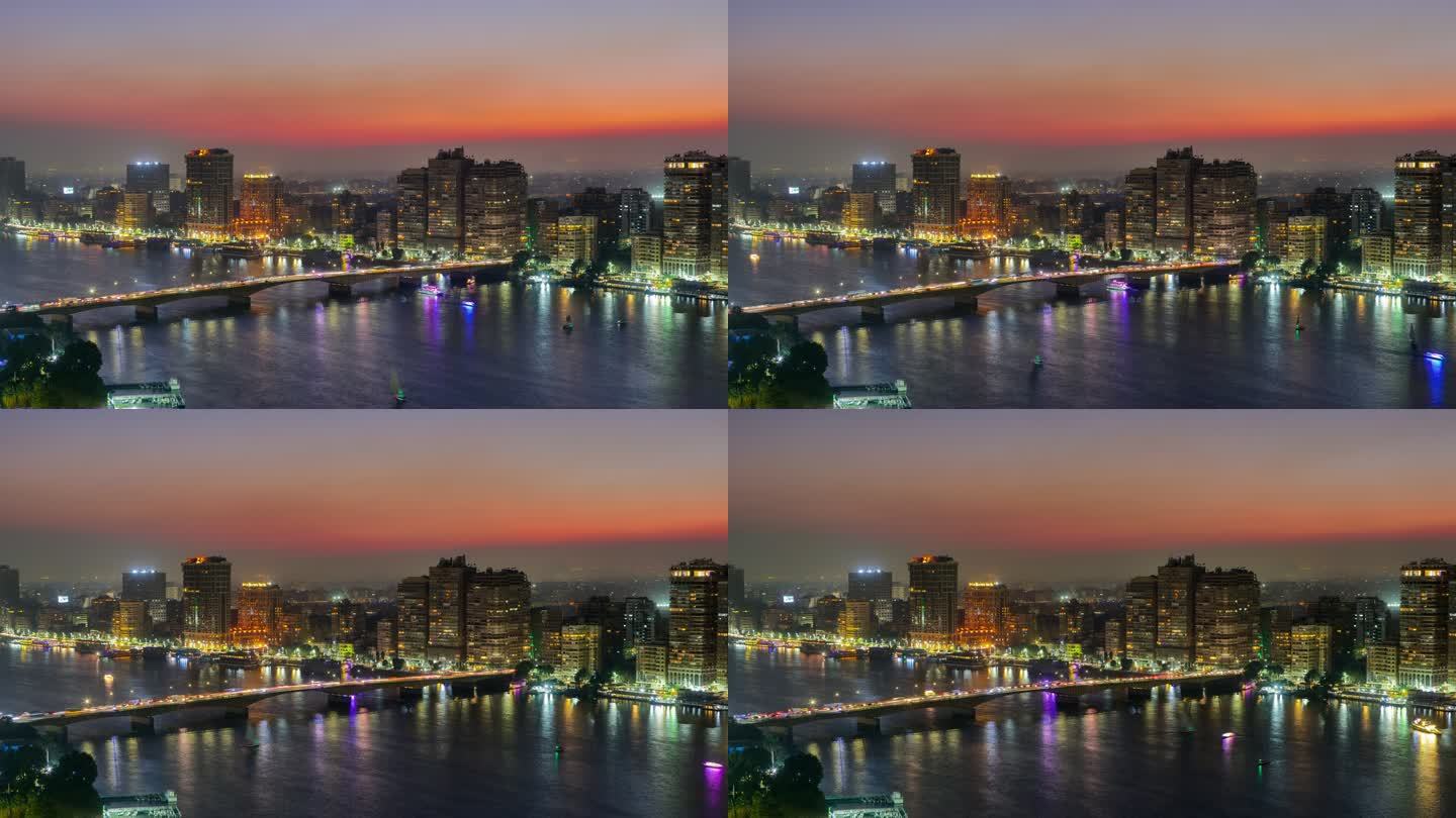 埃及开罗水面夜晚倒影