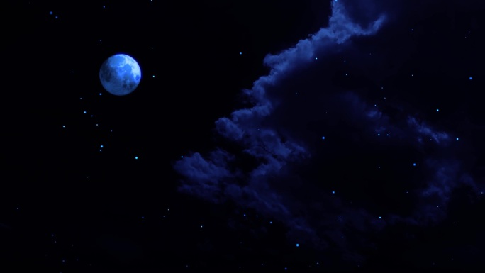 【HD天空】蓝色月光月亮薄云夜晚奇幻月空