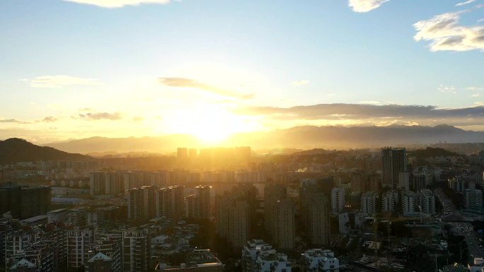 福建福州城市夕阳西下航拍移动延时空镜头