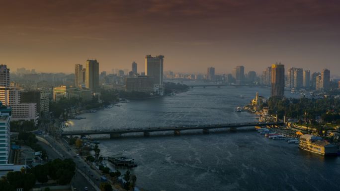 埃及开罗水面日出水流