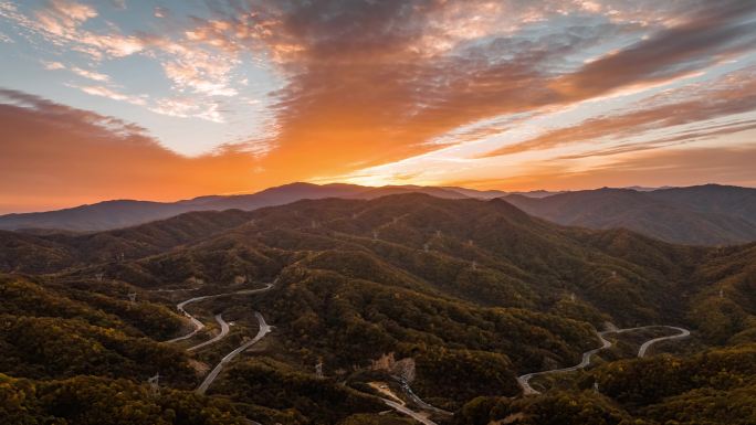 秦岭秋色日落航拍延时4K