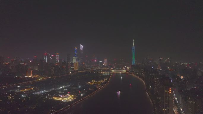 航拍夜景广州中轴航拍三巨头广州塔东西塔