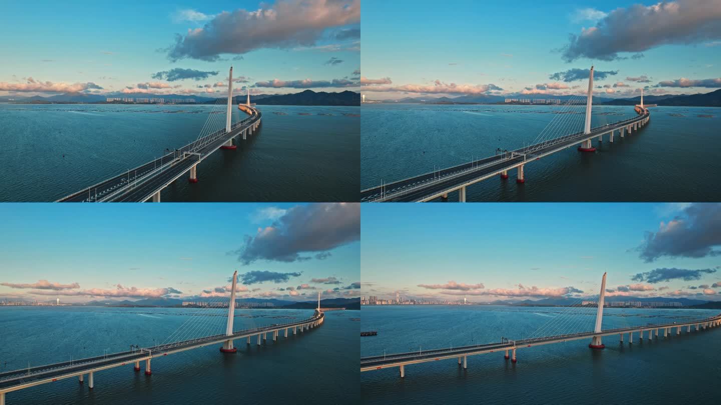 航拍深圳湾大桥环绕镜头