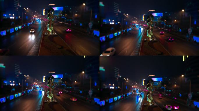 中关村生命双螺旋dna雕塑 车流夜景 摇