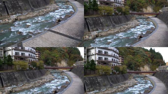 电影倾斜：日本福岛市中心有河流的筑鱼温泉