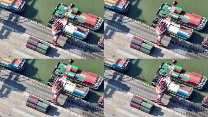 南沙港码头航拍国际贸易货轮