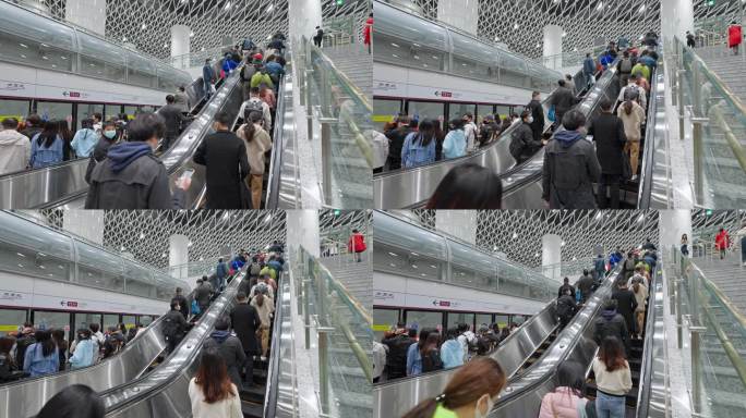 4K正版-地铁站乘坐扶梯的通勤人流04