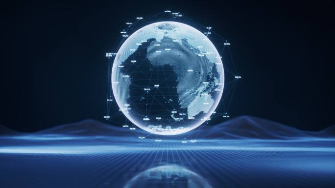 数字星球与蓝色科技概念背景3D渲染