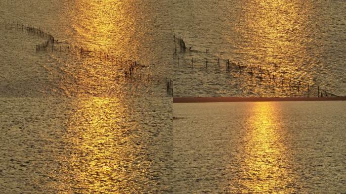 福建泉州石湖石城墙夕阳余晖海面航拍空镜头