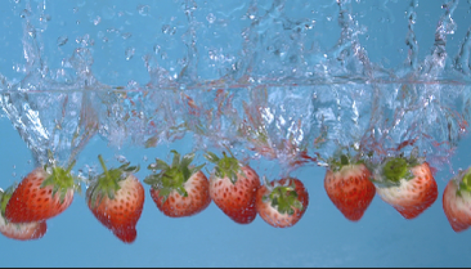 高速升格 草莓 柠 西红柿辣椒 落入水中