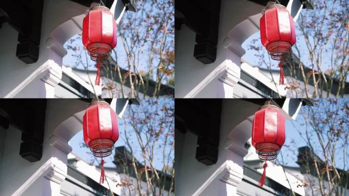 古建筑树枝灯笼屋檐阳光风