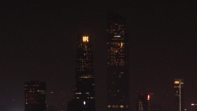 航拍夜景广州中轴航拍三巨头广州塔东西塔