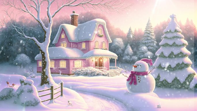 卡通雪景 雪季 下雪 飘雪