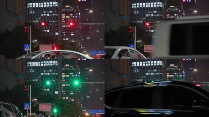 4K正版-晚高峰十字路口信号灯红灯转绿灯