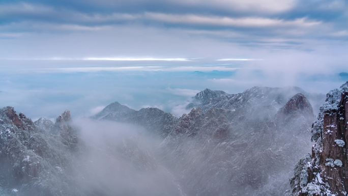 安徽黄山雪景云海延时风光旅游短片