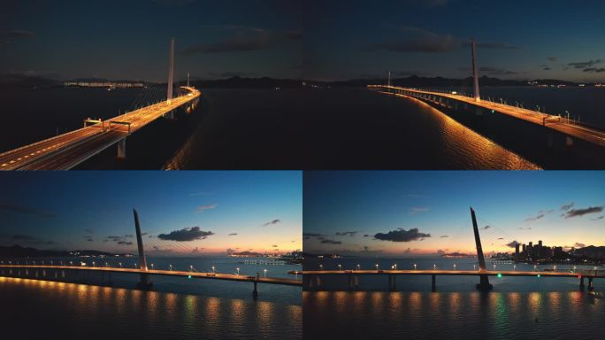 航拍深圳湾大桥夜景环绕长镜头