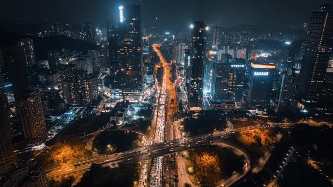 航拍深圳水贝夜景延时