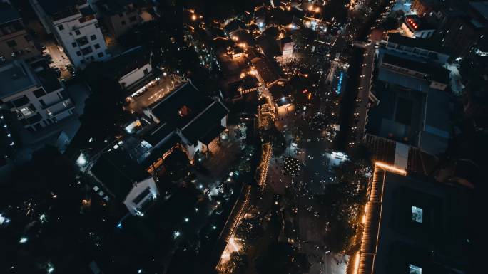 航拍深圳甘坑客家小镇夜景