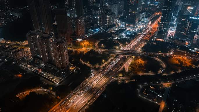 航拍深圳水贝夜景延时