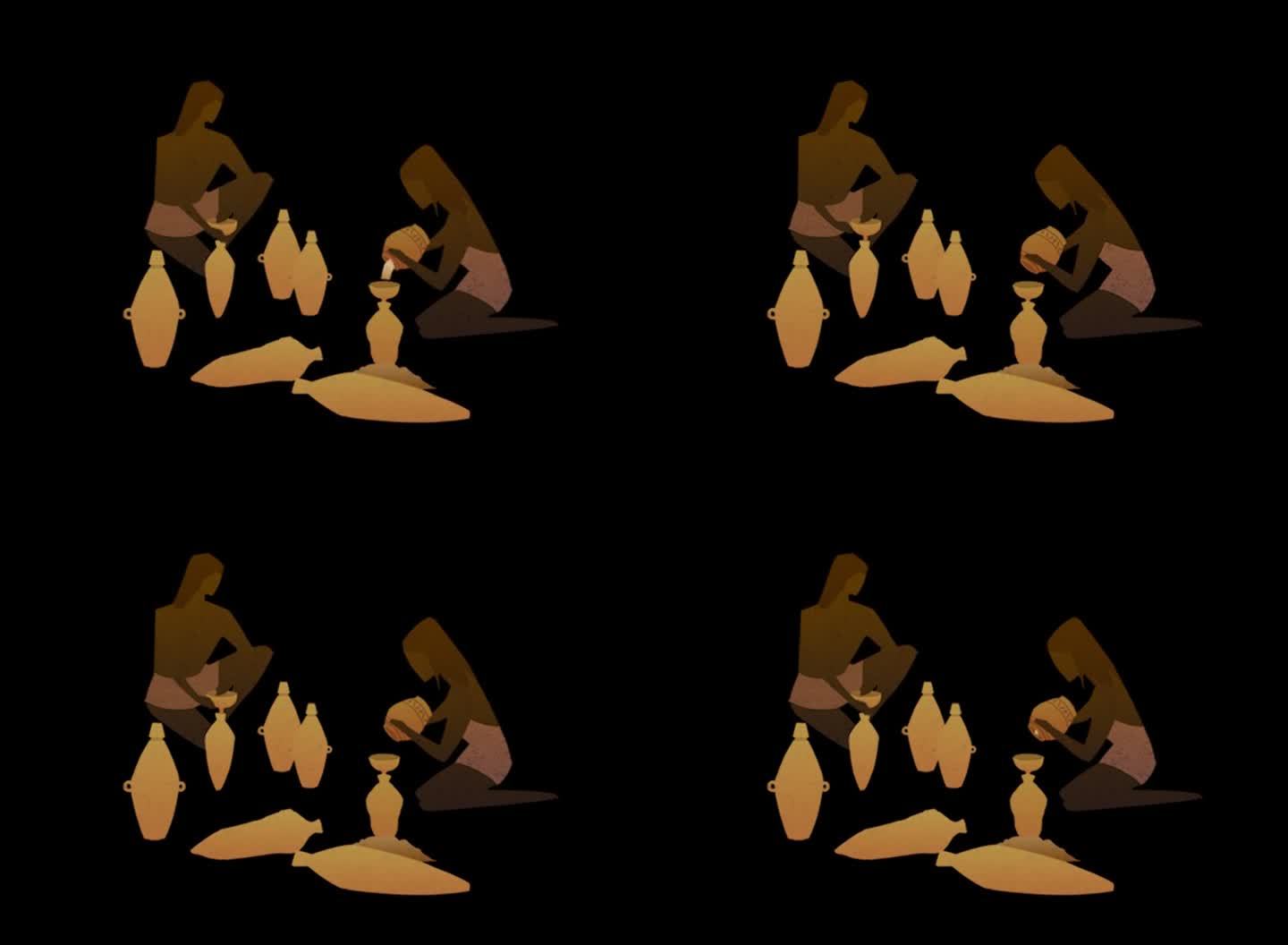 原始人生活场景二维动画——陶器酿酒