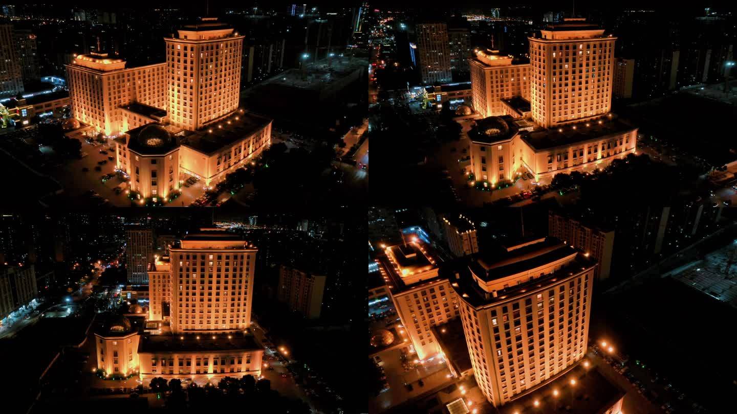 白金汉爵酒店夜景航拍高清4k素材