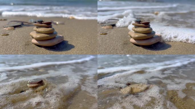 热带海滩上的不平衡卵石4k库存录像