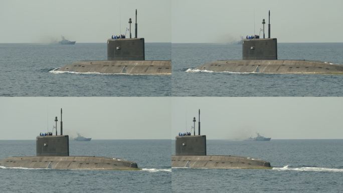海上潜艇军事演习海上核潜艇出水行驶俄乌战