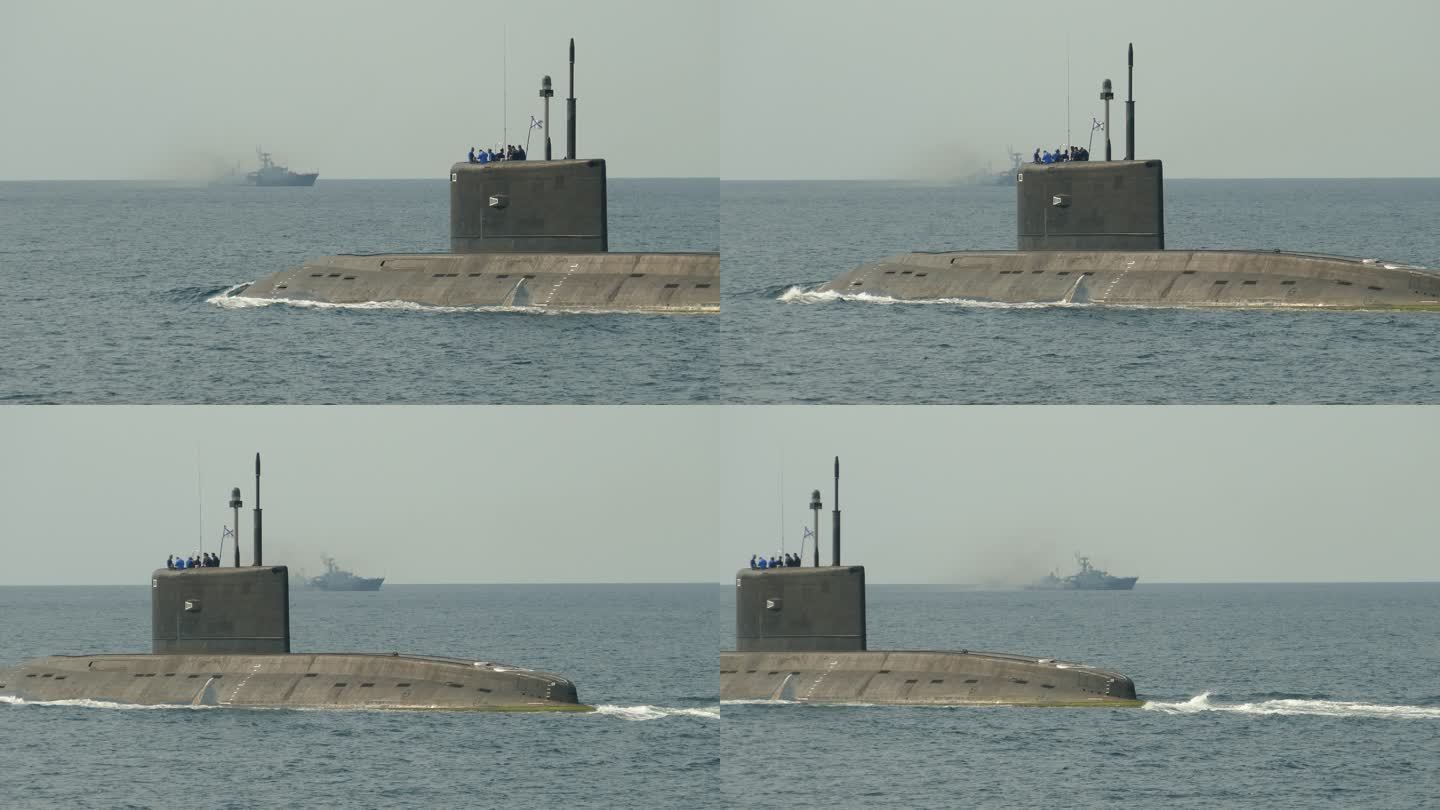海上潜艇军事演习海上核潜艇出水行驶俄乌战