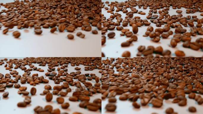 咖啡广告视频咖啡豆滚动升格镜头特写
