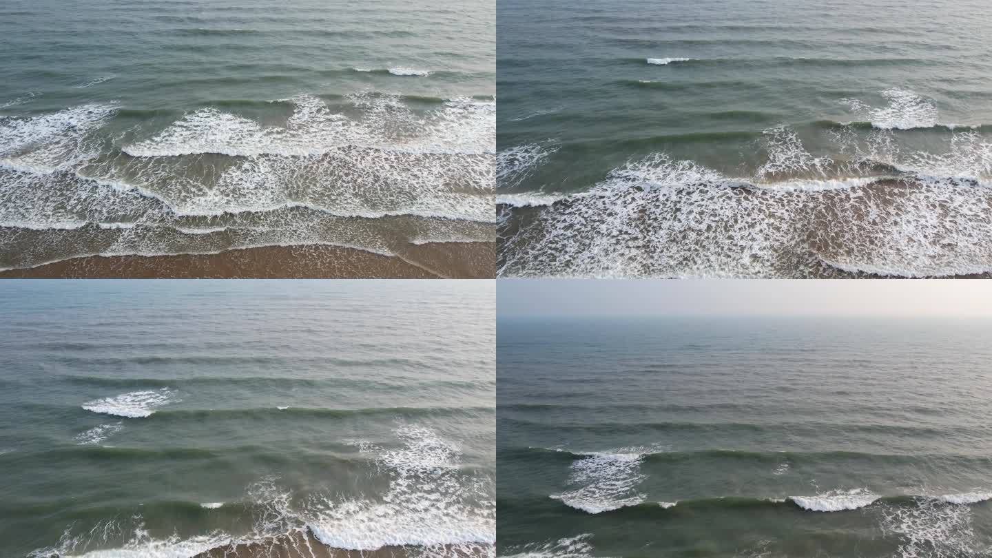 4K航拍海边沙滩层层海浪