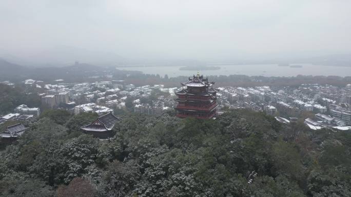 杭州吴山城隍阁冬季雪景风光
