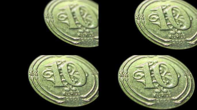 追踪多利的特写镜头1、50、25、10、5 Piastre、Penny、Kurus土耳其里拉硬币观察