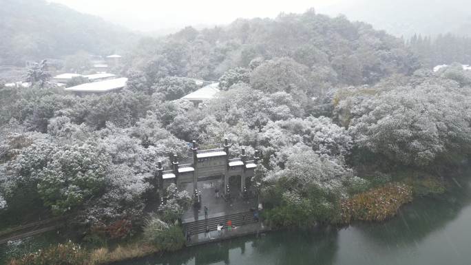 杭州西湖浴鹄湾武状元坊雪景航拍