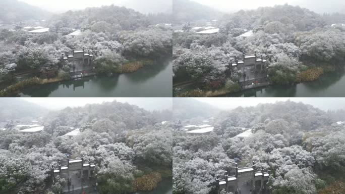 杭州西湖浴鹄湾武状元坊雪景航拍