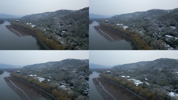 杭州西湖北山街冬季雪景航拍